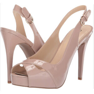 GUESS nude patent leather peep-toe slingback heels size 8.5